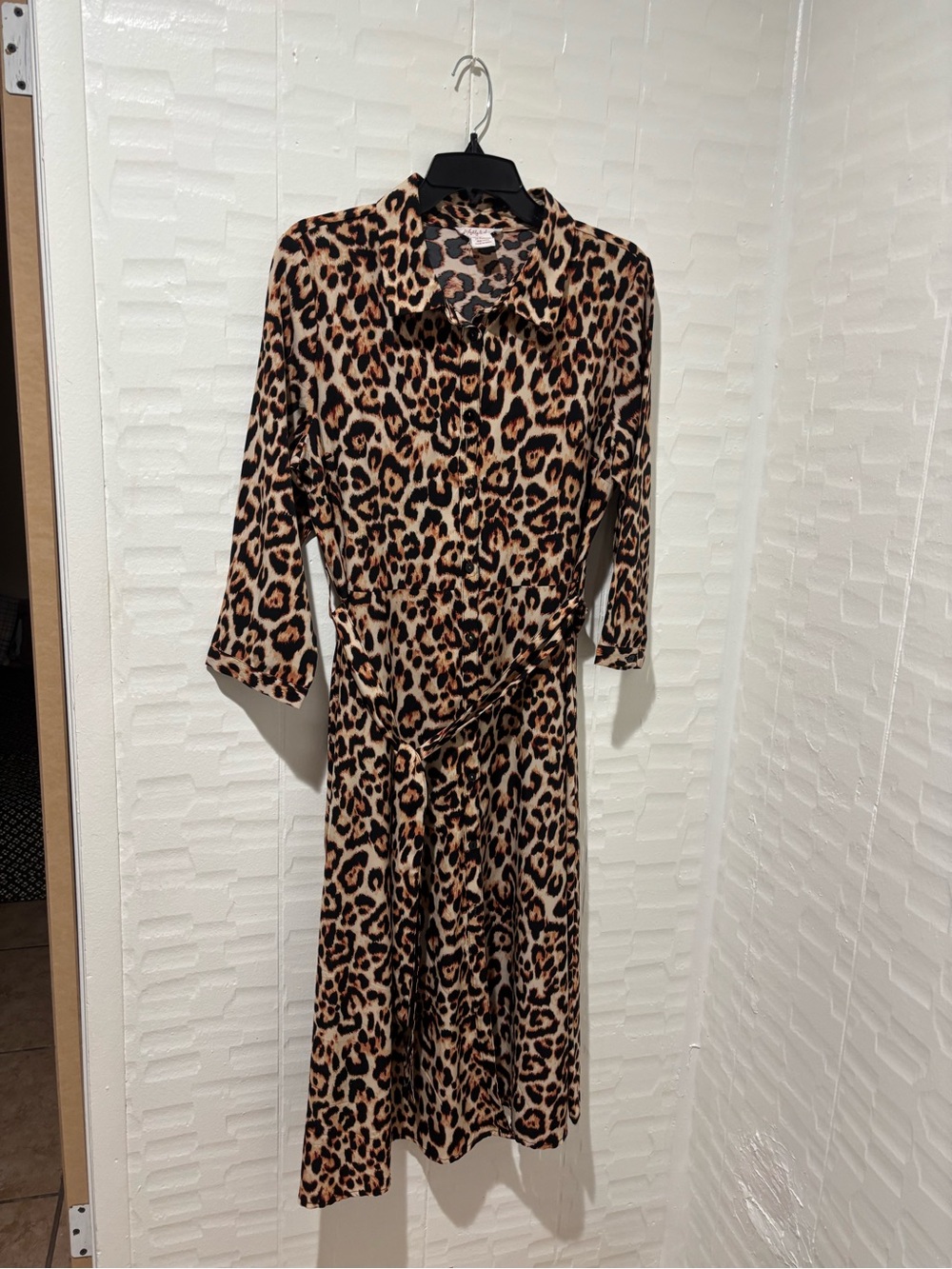 Ashland Leopard Print Midi Shirt Dress in Tan and Black